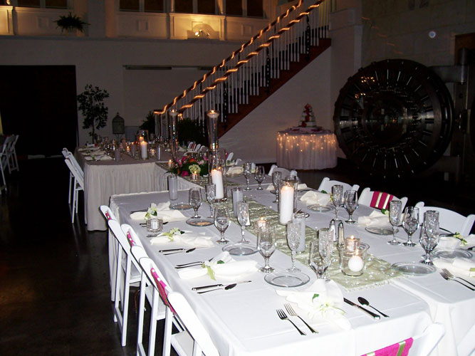 Tuscan style head table in front of vault (significant others of wedding party included).